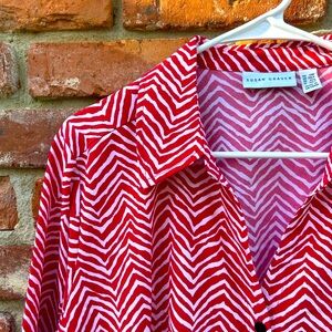 Susan Graver Red and White Casual Button Down Shirt 2XP